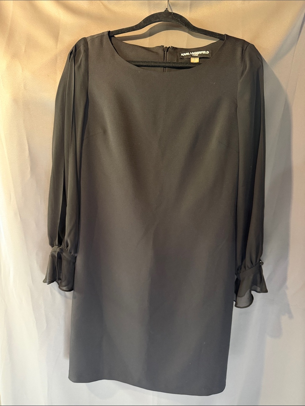 Karl Lagerfeld Black Long Sleeve Shift Dress with Ruffle Cuffs